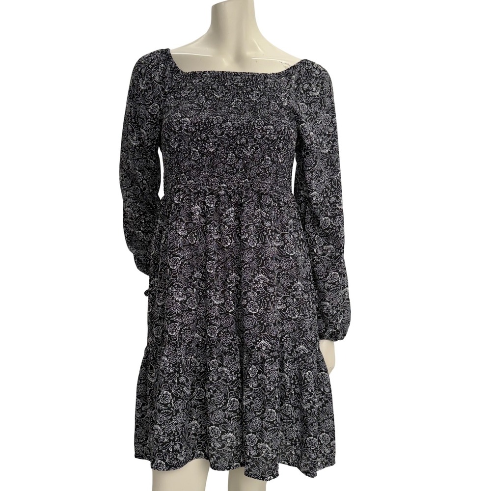 Devoted Smocked Prairie Dress A-line‎ Floral Balloon Sleeve Dark Academia Boho M